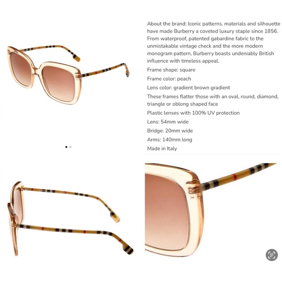 BURBERRY PEACH TRANSPARENT FRAMES WITH ICONIC VINTAGE CHECK MONOGRAM PATTERN ARM - Picture 8 of 16